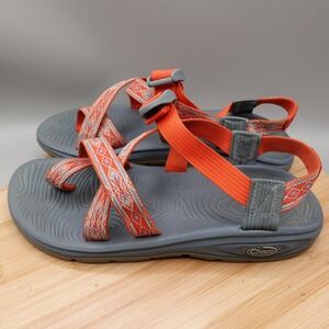 Chaco Sandals Womens 9 Sport Orange Grey Strappy Toe Loop Outdoor